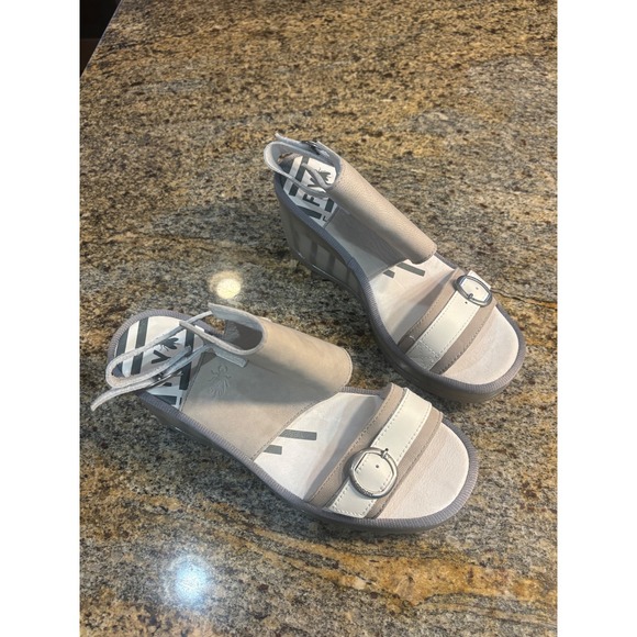 Fly London Shoes - FLY LONDON Jeno Wedge Sandals Beige White Buckle Ankle Strap Size 39 (US 8-8.5)